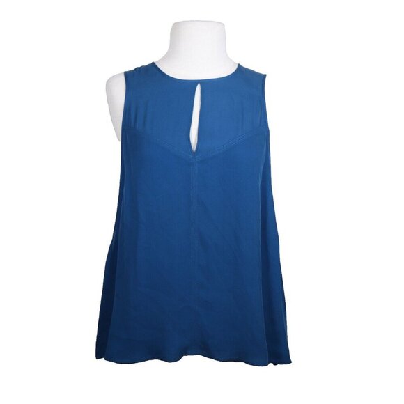 A.L.C. Women Large Blue Tunic Blouse Top Sleeveless Front Back Key Hole 100%Silk - Picture 7 of 7